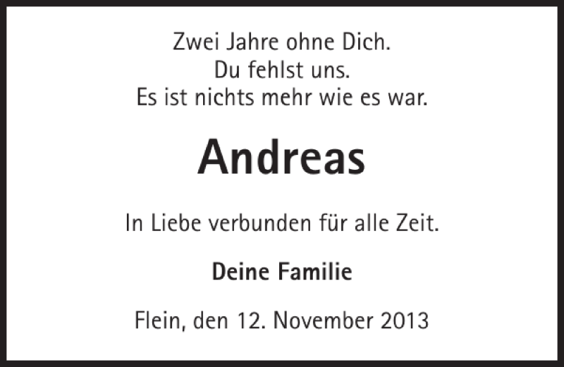  Traueranzeige für Andreas Andreas vom 12.11.2013 aus 