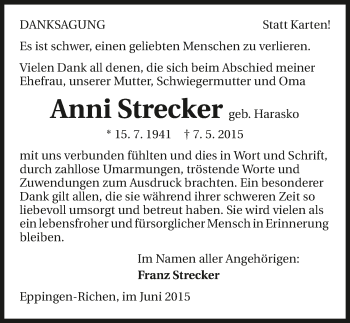 Traueranzeige von Anni Strecker 