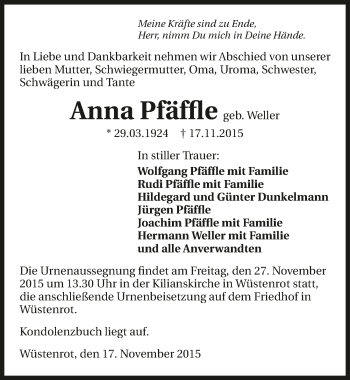 Traueranzeige von Anna Pfäffle 