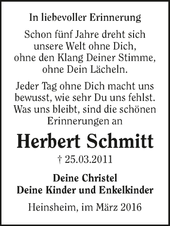 Traueranzeige von Herbert Schmitt 