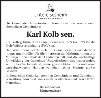Traueranzeige von Karl Kolb 
