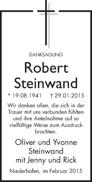 Traueranzeige von Robert Steinwand 