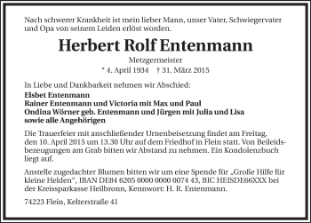 Traueranzeige von Herbert Rolf  Entenmann 