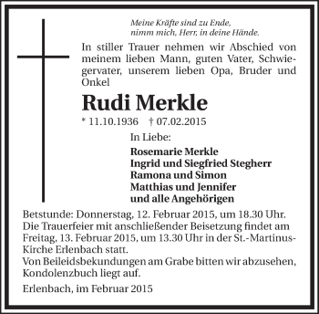 Traueranzeige von Rudi Merkle 
