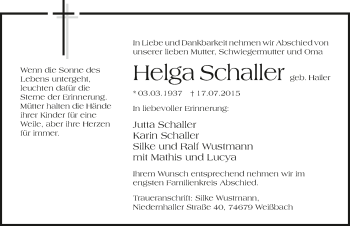 Traueranzeige von Helga Schaller 