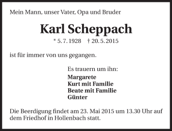Traueranzeige von Karl Scheppach 