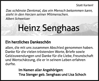 Traueranzeige von Heinrich Senghaas 