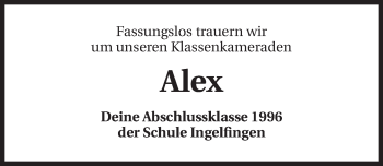 Traueranzeige von Alex  