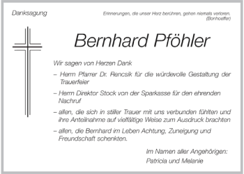 Traueranzeige von Bernhard Pföhler 
