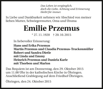Traueranzeige von Emilie Przemus 