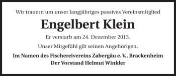 Traueranzeige von Engelbert Klein 