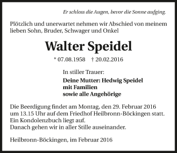 Traueranzeige von Walter Speidel 
