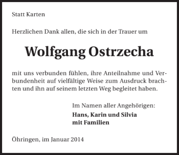 Traueranzeige von Wolfgang Ostrzecha 