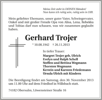 Traueranzeige von Gerhard Trojer 