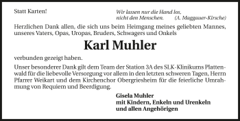 Traueranzeige von Karl Muhler 