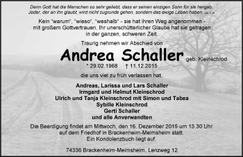 Traueranzeige von Andrea Schaller 