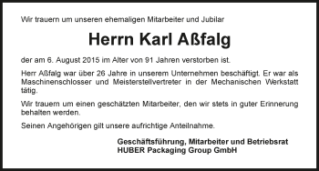Traueranzeige von Karl Aßfalg 