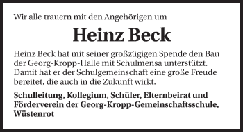 Traueranzeige von Heinz Beck 