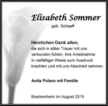 Traueranzeige von Elisabeth Sommer 