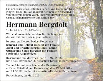 Traueranzeige von Hermann Bergdolt 