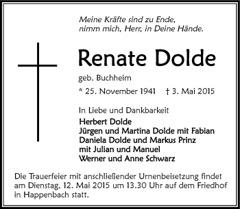 Traueranzeige von Renate Dolde 