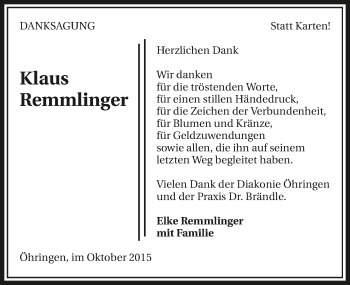 Traueranzeige von Klaus Remmlinger 