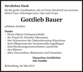 Traueranzeige von Gottlieb Bauer 