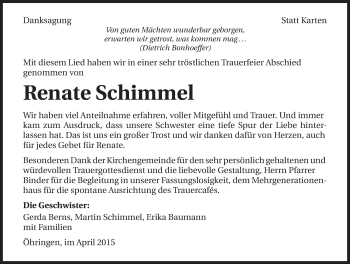 Traueranzeige von Renate Schimmel 