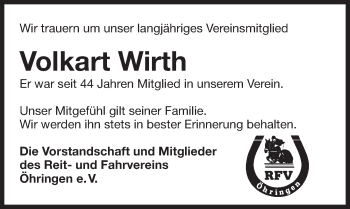 Traueranzeige von Volkart Wirth 