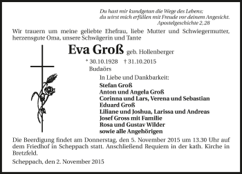 Traueranzeige von Eva Groß 