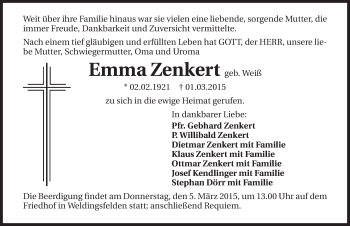 Traueranzeige von Emma Zenkert 