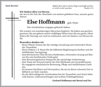 Traueranzeige von Else Hoffmann 