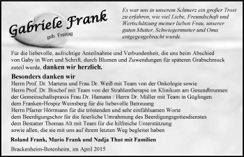 Traueranzeige von Gabriele Frank 