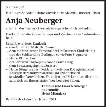 Traueranzeige von Anja Neuberger 