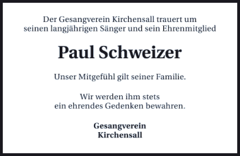 Traueranzeige von Paul Schweizer 