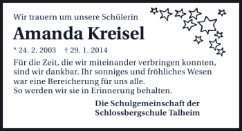Traueranzeige von Amanda Kreisel 