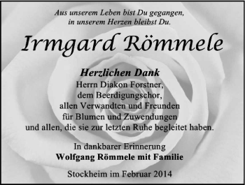 Traueranzeige von Irmgard Römmele 