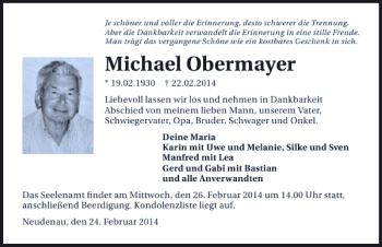 Traueranzeige von Michael Obermayer 