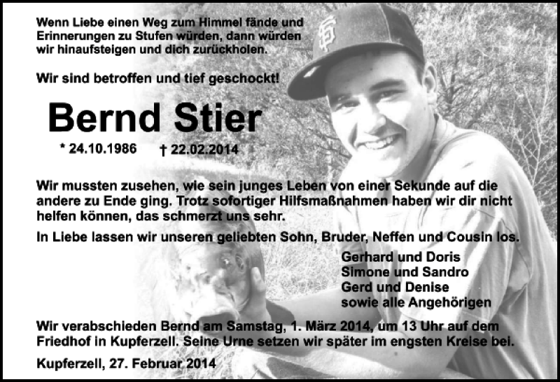  Traueranzeige für Bernd Stier vom 27.02.2014 aus 