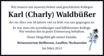 Traueranzeige von Karl Charly Waldbüßer 