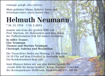 Traueranzeige von Helmuth Neumann 