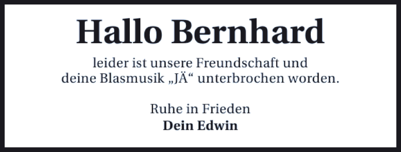  Traueranzeige für Hallo Bernhard vom 02.04.2014 aus 