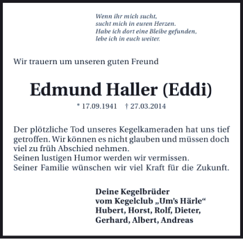 Traueranzeige von Edmund Haller Eddi 