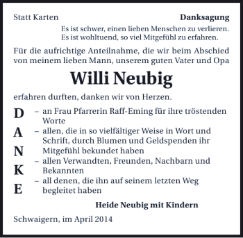 Traueranzeige von Willi Neubig 