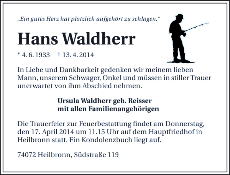  Traueranzeige für Hans Waldherr vom 15.04.2014 aus 