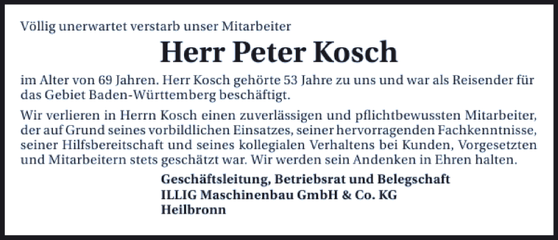  Traueranzeige für Peter Kosch vom 15.04.2014 aus 
