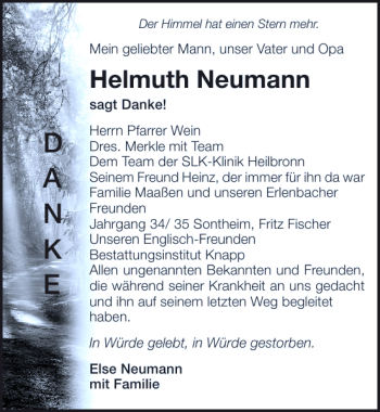 Traueranzeige von Helmuth Neumann 