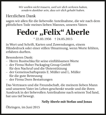 Traueranzeige von Fedor Aberle 