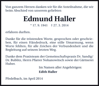 Traueranzeige von Edmund Haller 