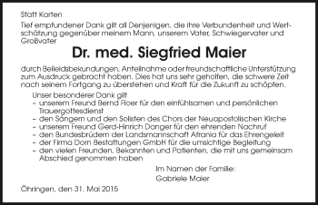 Traueranzeige von Siegfried Maier 